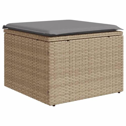 Haveskammel med hynde 55x55x37 cm polyrattan beige