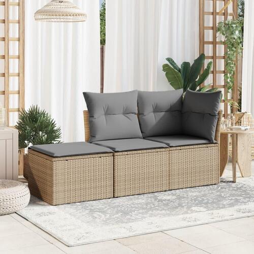 Haveskammel med hynde 55x55x37 cm polyrattan beige