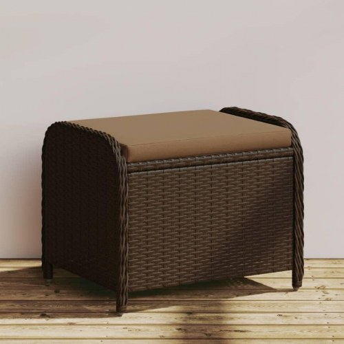 Haveskammel med hynde 58x46x46 cm polyrattan brun
