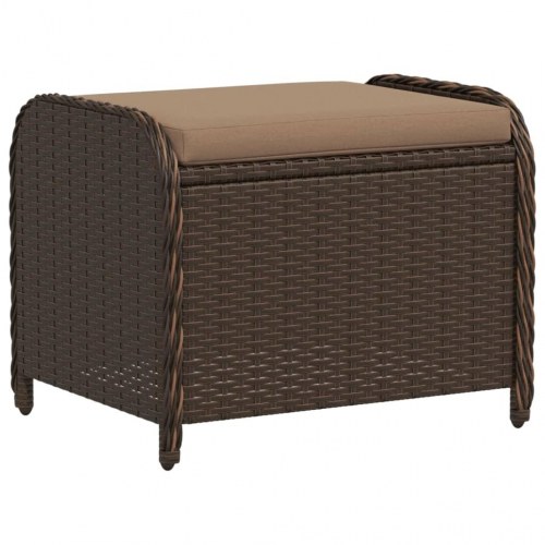 Haveskammel med hynde 58x46x46 cm polyrattan brun
