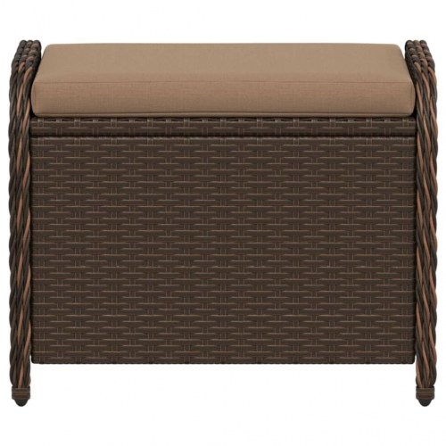 Haveskammel med hynde 58x46x46 cm polyrattan brun