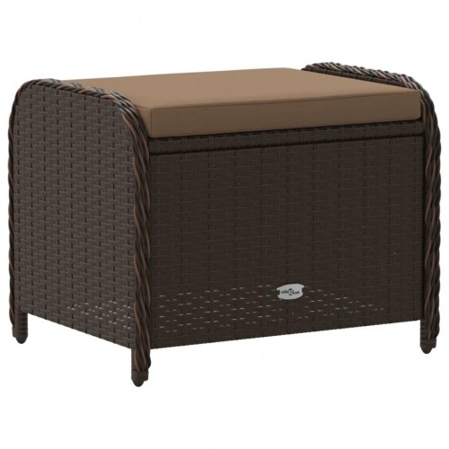 Haveskammel med hynde 58x46x46 cm polyrattan brun