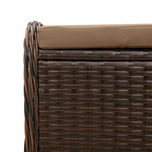 Haveskammel med hynde 58x46x46 cm polyrattan brun