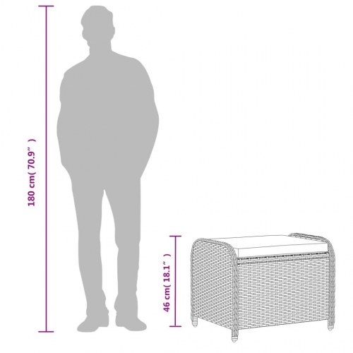 Haveskammel med hynde 58x46x46 cm polyrattan brun