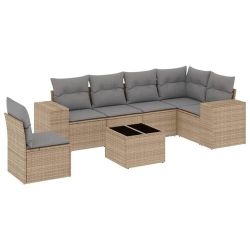 Sofasæt til haven 7 dele med hynder polyrattan beige