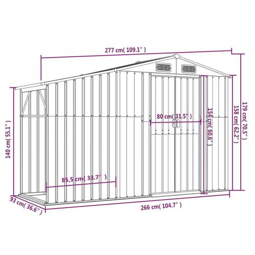 Haveskur 277x93x179 cm galvaniseret stål antracitgrå