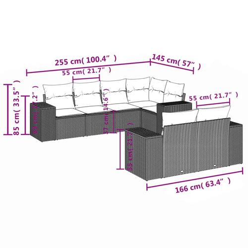 Sofasæt til haven 7 dele med hynder polyrattan beige