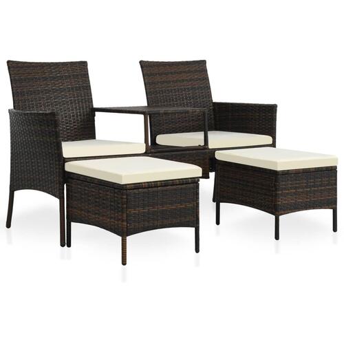 2-personers havesofa med bord og skamler polyrattan brun