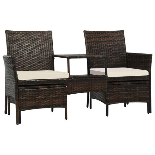 2-personers havesofa med bord og skamler polyrattan brun