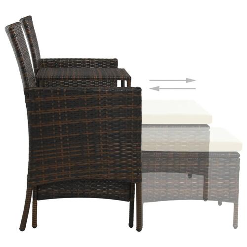 2-personers havesofa med bord og skamler polyrattan brun