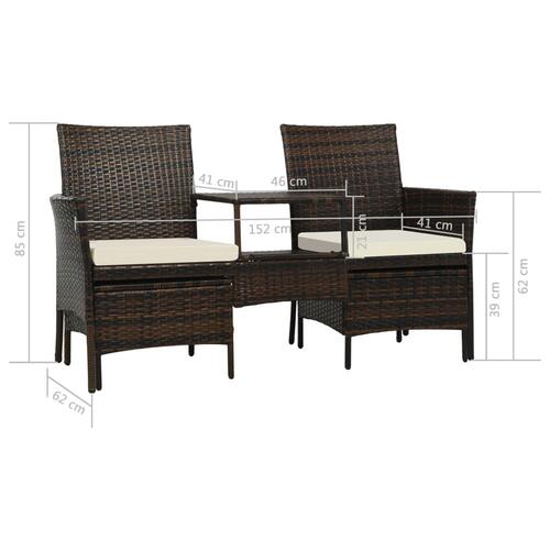 2-personers havesofa med bord og skamler polyrattan brun