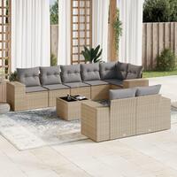 Sofasæt til haven 9 dele med hynder polyrattan beige