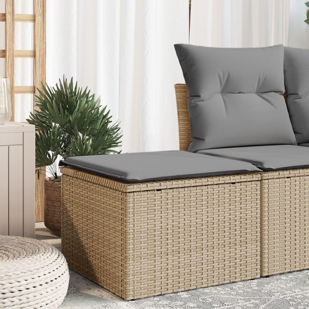 Haveskammel med hynde 55x55x37 cm polyrattan beige
