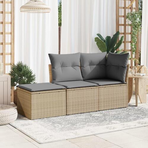 Haveskammel med hynde 55x55x37 cm polyrattan beige