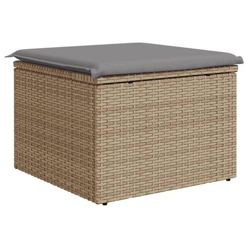 Haveskammel med hynde 55x55x37 cm polyrattan beige
