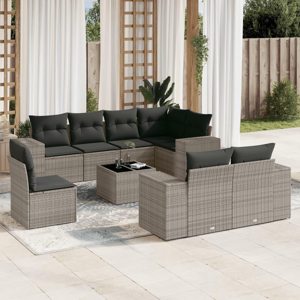 Sofasæt til haven 9 dele med hynder polyrattan grå