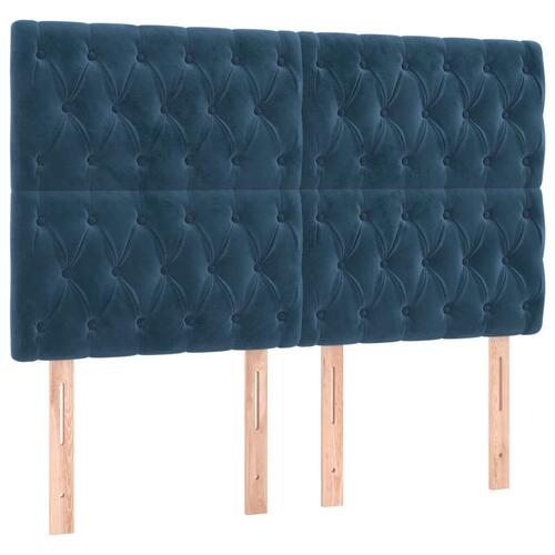 Sengegavl med LED-lys 160x7x118/128 cm fløjl mørkeblå