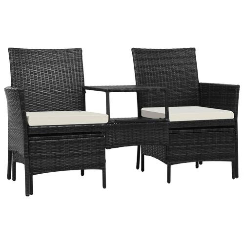 2-personers havesofa med bord og skamler polyrattan sort