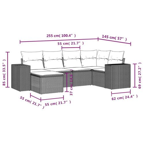 Sofasæt til haven 6 dele med hynder polyrattan sort
