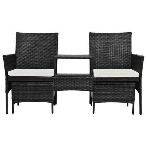 2-personers havesofa med bord og skamler polyrattan sort