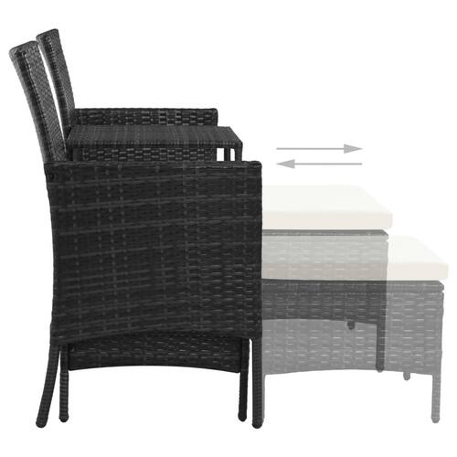 2-personers havesofa med bord og skamler polyrattan sort