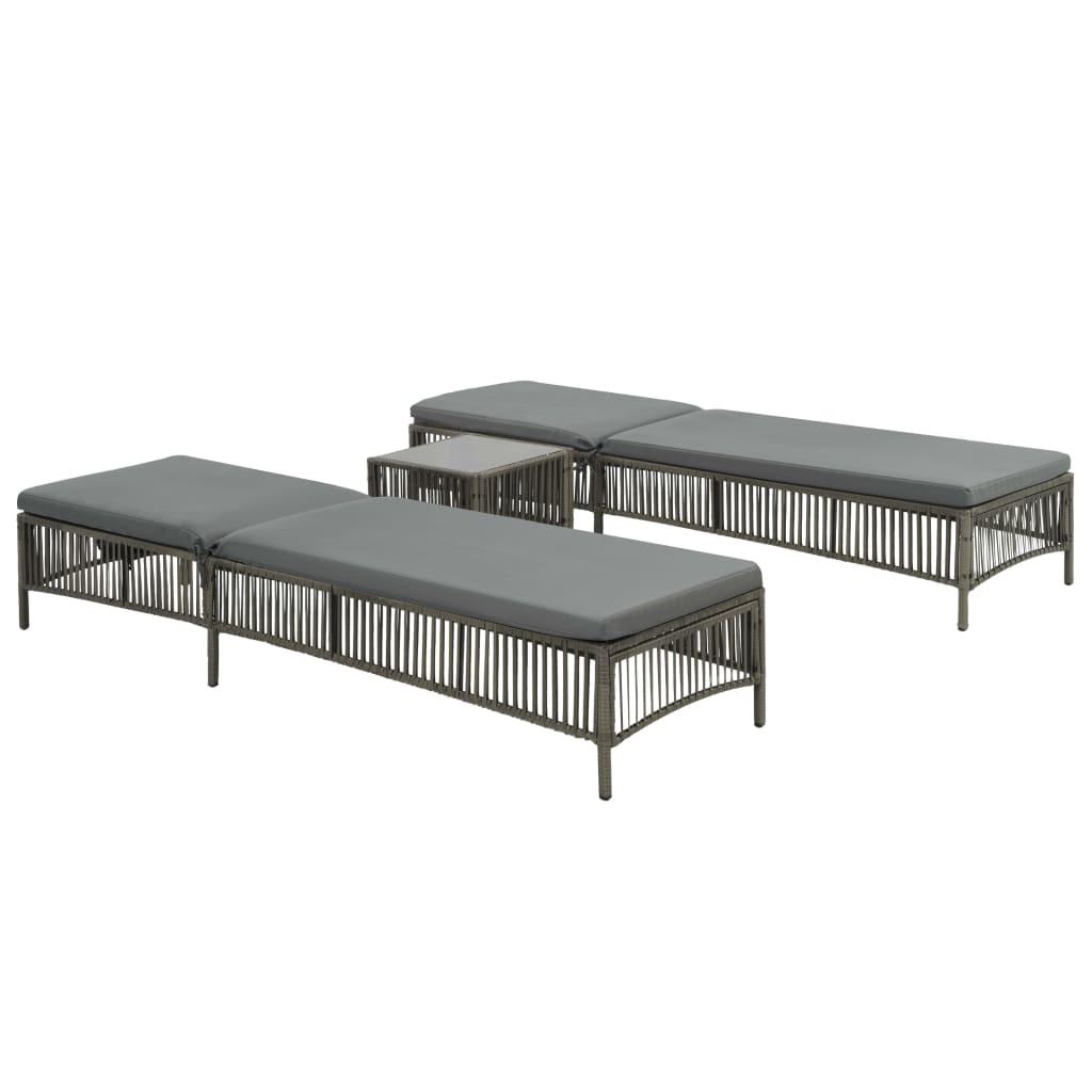 Liggestole 2 stk. med bord polyrattan grå
