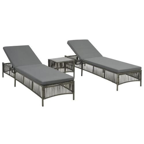 Liggestole 2 stk. med bord polyrattan grå