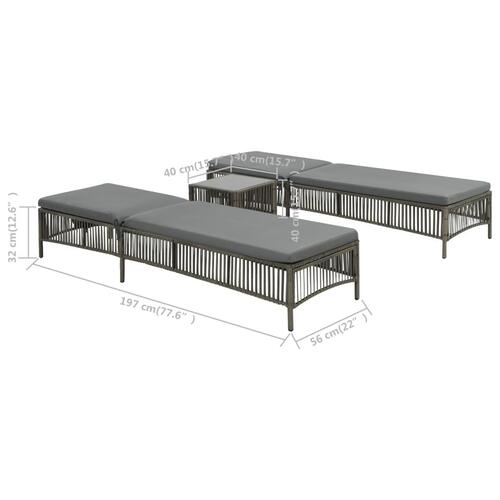 Liggestole 2 stk. med bord polyrattan grå
