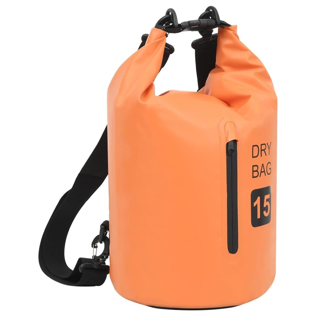 Vandtæt tørpose med lynlås 15 l PVC orange