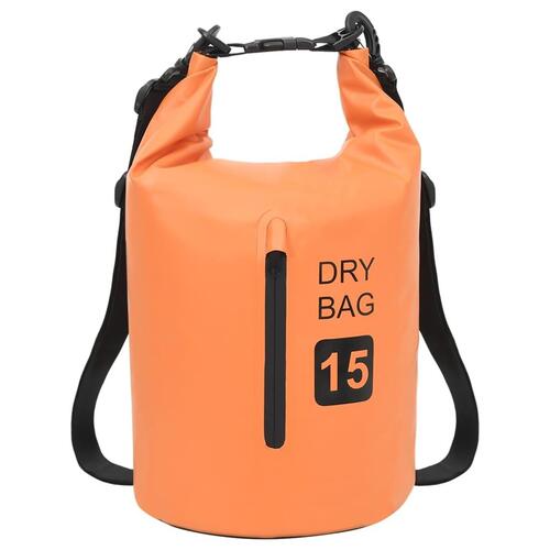 Vandtæt tørpose med lynlås 15 l PVC orange