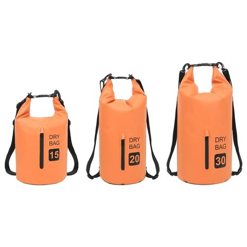 Vandtæt tørpose med lynlås 15 l PVC orange