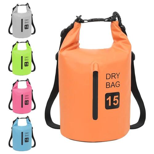 Vandtæt tørpose med lynlås 15 l PVC orange
