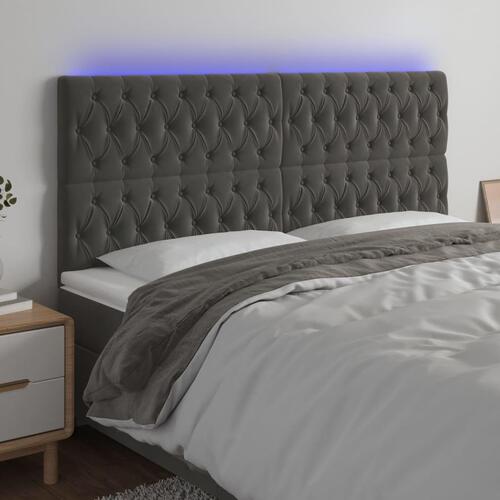 Sengegavl med LED-lys 180x7x118/128 cm fløjl mørkegrå