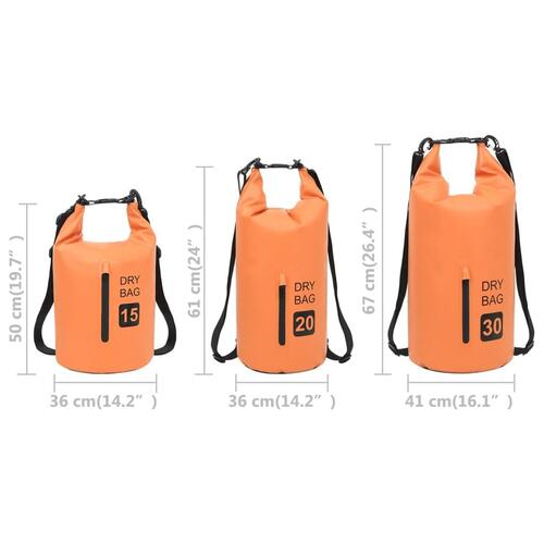 Vandtæt tørpose med lynlås 15 l PVC orange