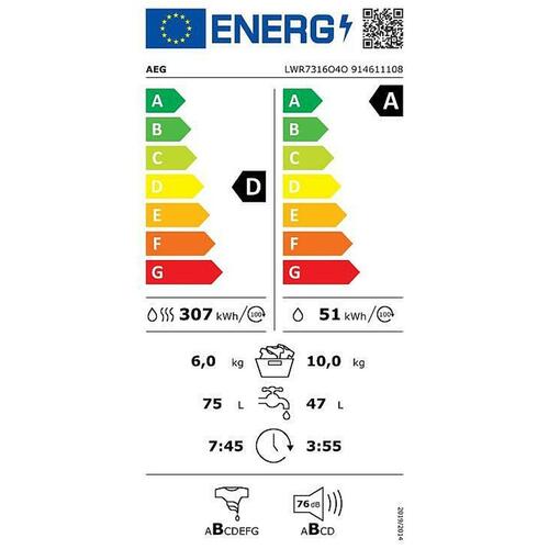 Washer - Dryer AEG Series 7000 LWR7316O4O 1600 rpm 10 kg Hvid