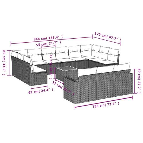 Sofasæt til haven 14 dele med hynder polyrattan beige