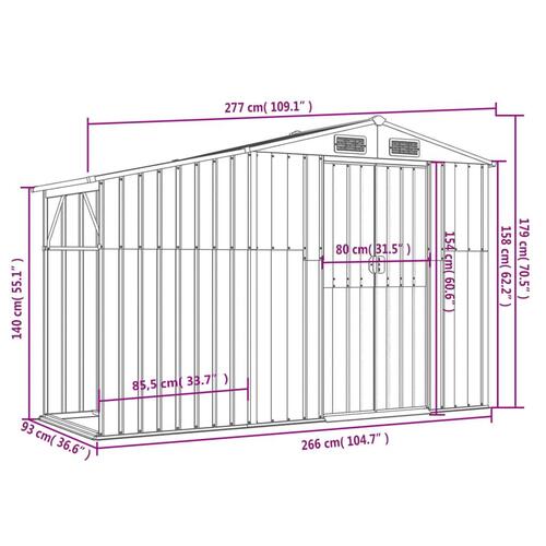 Haveskur 277x93x179 cm galvaniseret stål brun