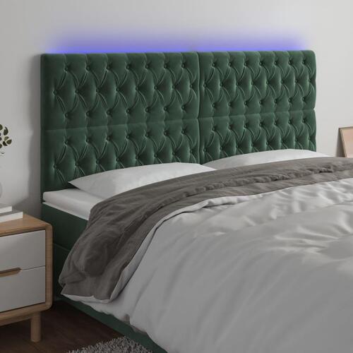 Sengegavl med LED-lys 180x7x118/128 cm fløjl mørkegrøn