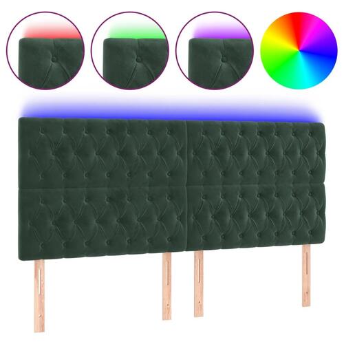 Sengegavl med LED-lys 180x7x118/128 cm fløjl mørkegrøn
