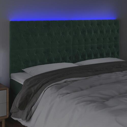 Sengegavl med LED-lys 180x7x118/128 cm fløjl mørkegrøn