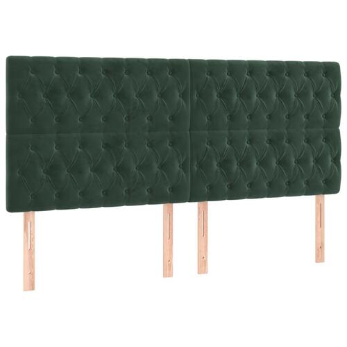 Sengegavl med LED-lys 180x7x118/128 cm fløjl mørkegrøn
