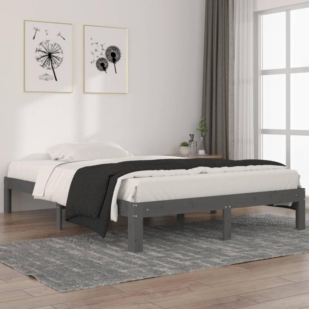 Sengeramme 140x200 cm massivt fyrretræ grå