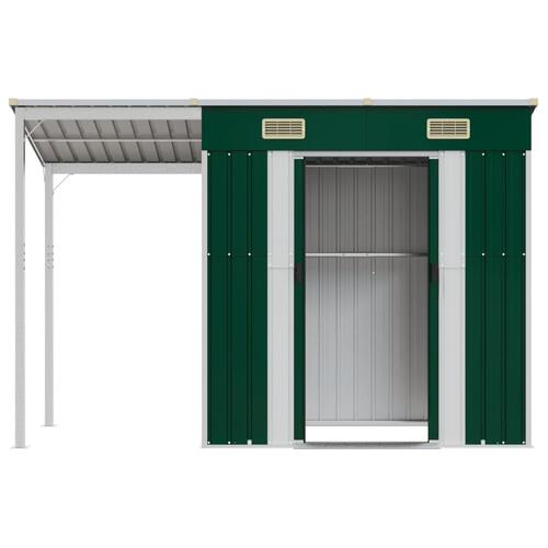 Haveskur med udvidet tag 277x110,5x181 cm stål grøn