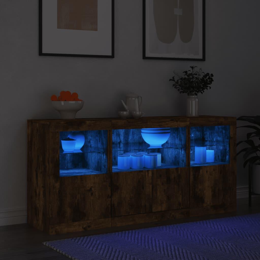 Skænk med LED-lys 142,5x37x67cm røget egetræsfarve billede