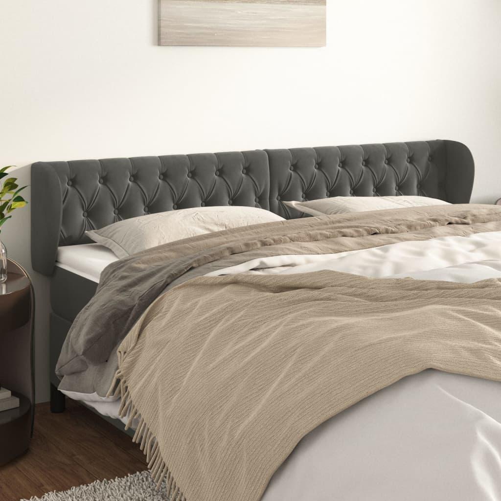Sengegavl med kanter 183x23x78/88 cm fløjl mørkegrå billede