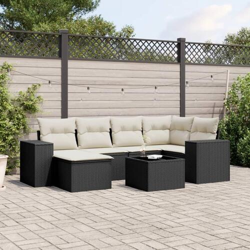 Sofasæt til haven 7 dele med hynder polyrattan sort