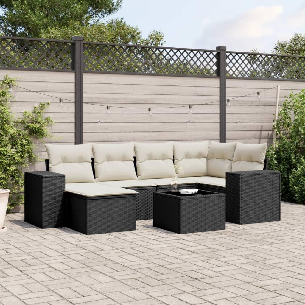 Sofasæt til haven 7 dele med hynder polyrattan sort