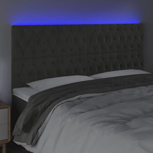 Sengegavl med LED-lys 200x7x118/128 cm fløjl mørkegrå