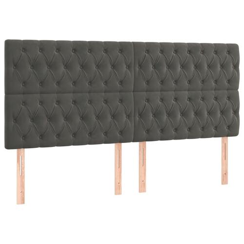 Sengegavl med LED-lys 200x7x118/128 cm fløjl mørkegrå