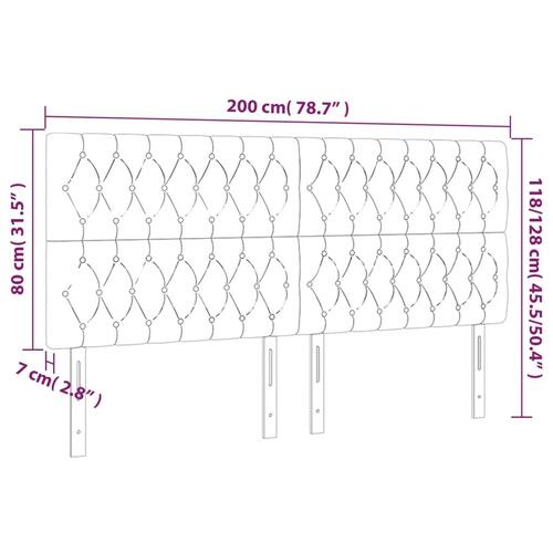 Sengegavl med LED-lys 200x7x118/128 cm fløjl mørkegrå
